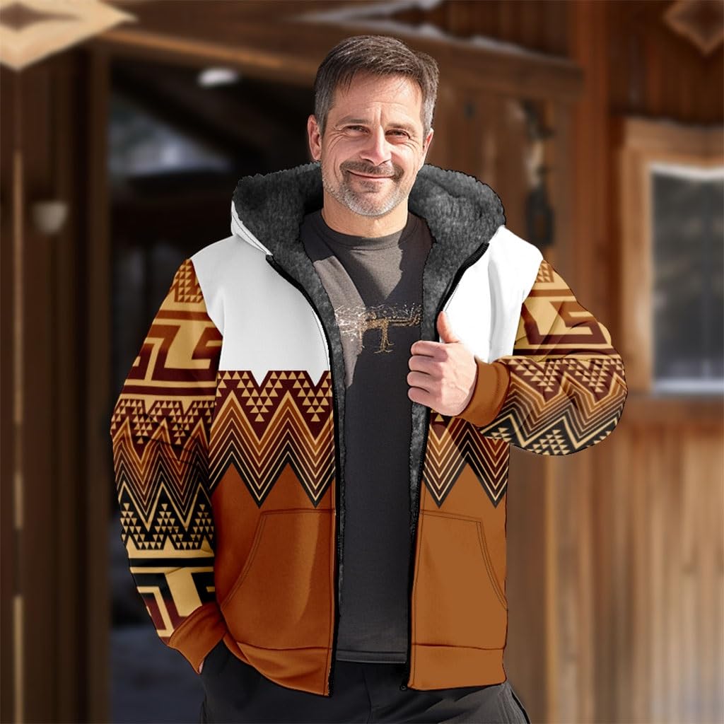 Mannen Western Etnische Jassen, Vintage Print Bohemen Casual Jassen met Lange Mouwen, Sherpa Fleece Gevoerd Winter Warm Truien Hoodie (Color : Jacket 9, Size : XXL