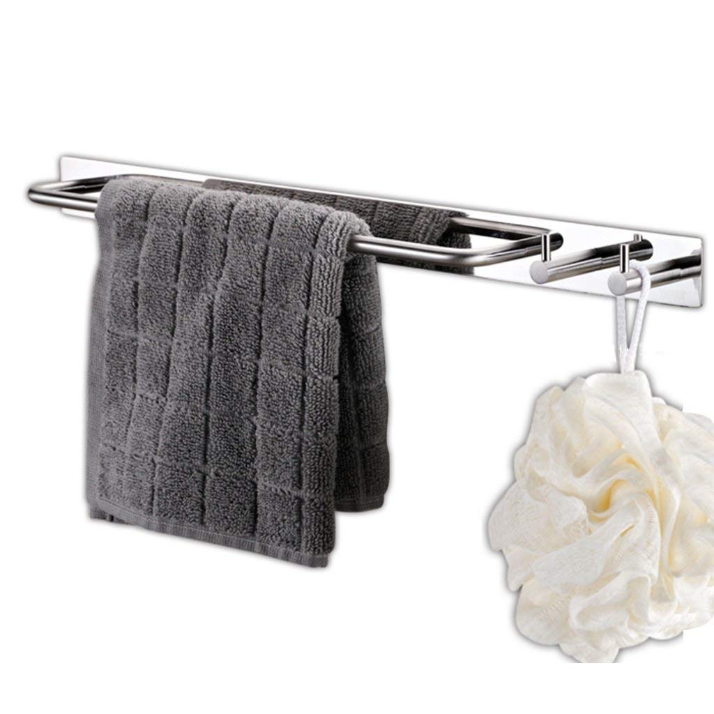 Towel with SUS 304 Stainless Steel 2 Hooks Up Single Rod Towel Bar Towel Rack Towel Bracket Wall Mount Bathroom Rack 3M Sticky Backing, Product Size Towel Rack