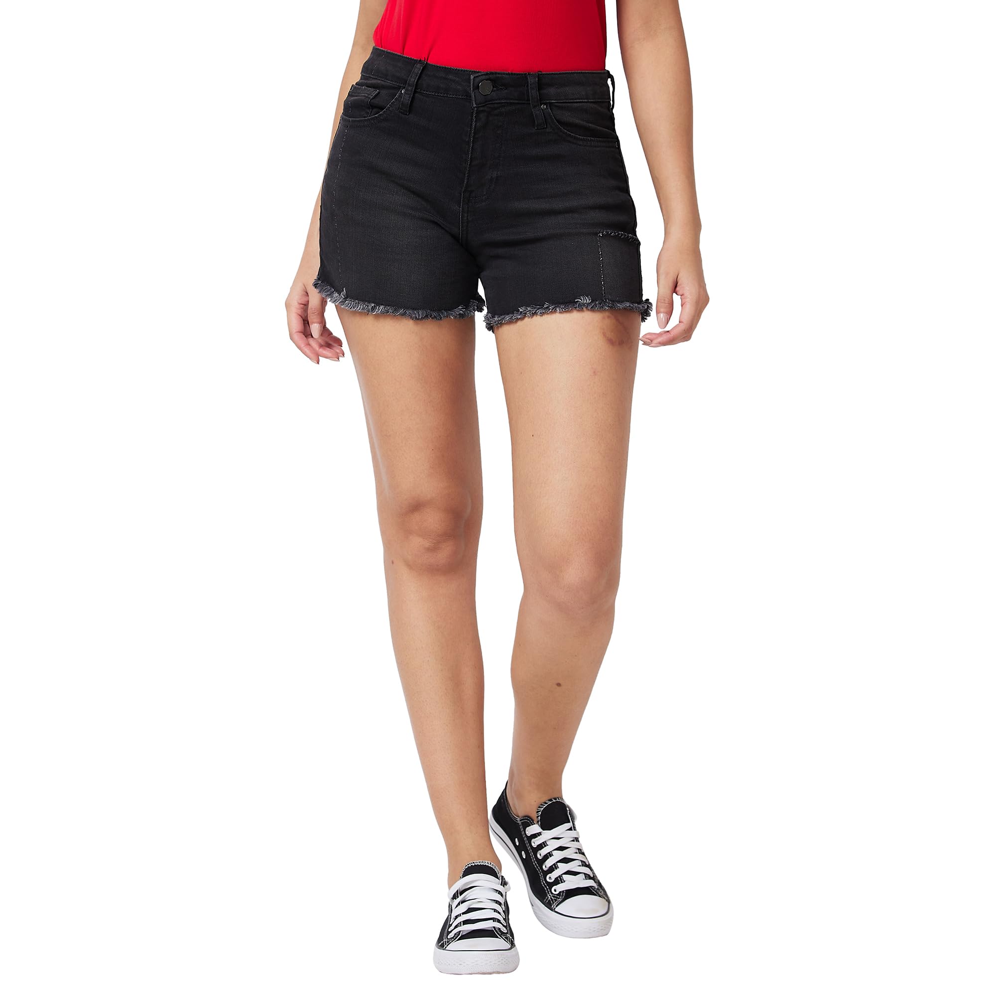 spykar Mid Rise Black Shorts for Women-picture-36