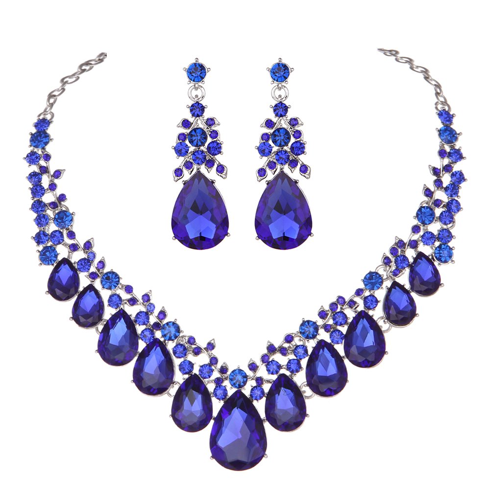 Molie Youfir Bridal Rhinestone Crystal V-Shaped Teardrop Wedding Necklace and Earring Jewelry Sets for Brides Formal Dress