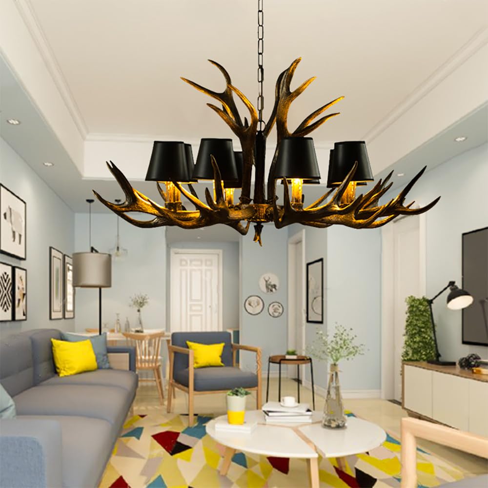 SXECAEPS Modern creative chandelier American Retro Deer Antler Luxury Creative Living Room Restaurant Bedroom Clothing Store Cafe Bar Log Cabin Pendant Light (G 8 Lights)