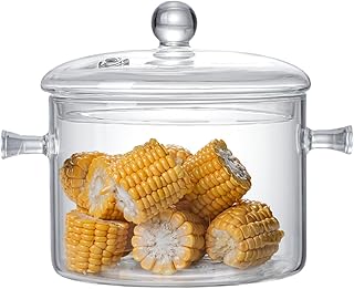 Glass Cooking Pots, 1.9L/64OZ Heat-Resistant Borosilicate Glass Saucepan with Cover, Cookware Set Stovetop Pot for Soup, Pasta,& Baby Food (64OZ)