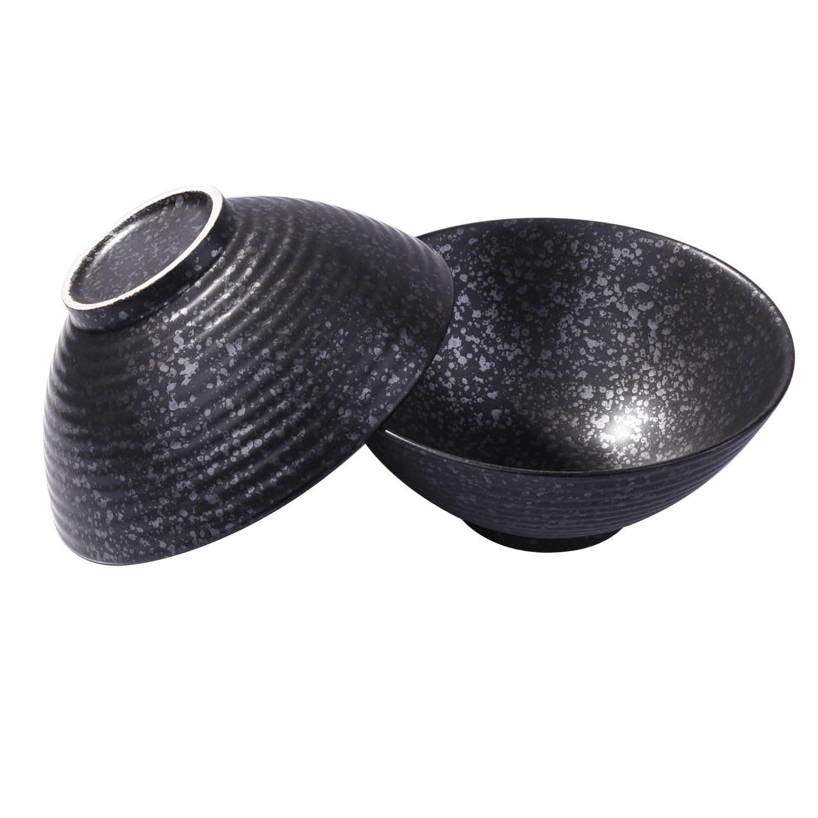 Set of 2 Japanese-Style Black Ceramic Noodle Bowls – 8.2 Inch Asian-Inspired Ramen Pho Bowls, Microwave & Dishwasher Safe, Matte Finish Zen Design, Modern Tableware for Home Dining & Gifts