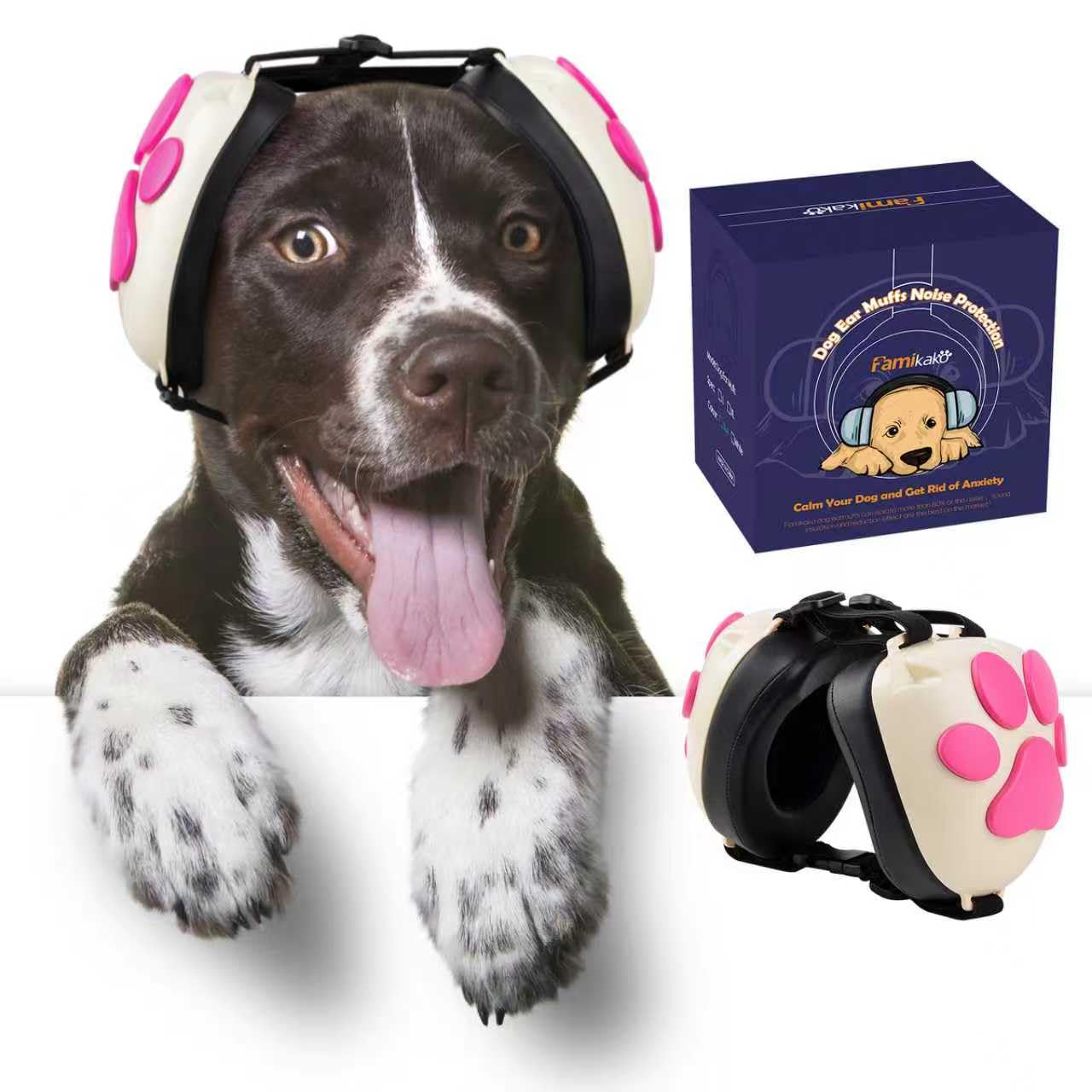 upgraded dog ear muffs for noise protection - 22db nrr noise cancelling headphones with dog paw design, calming earmuffs for thunder, fireworks & hunting (m, white-pink)