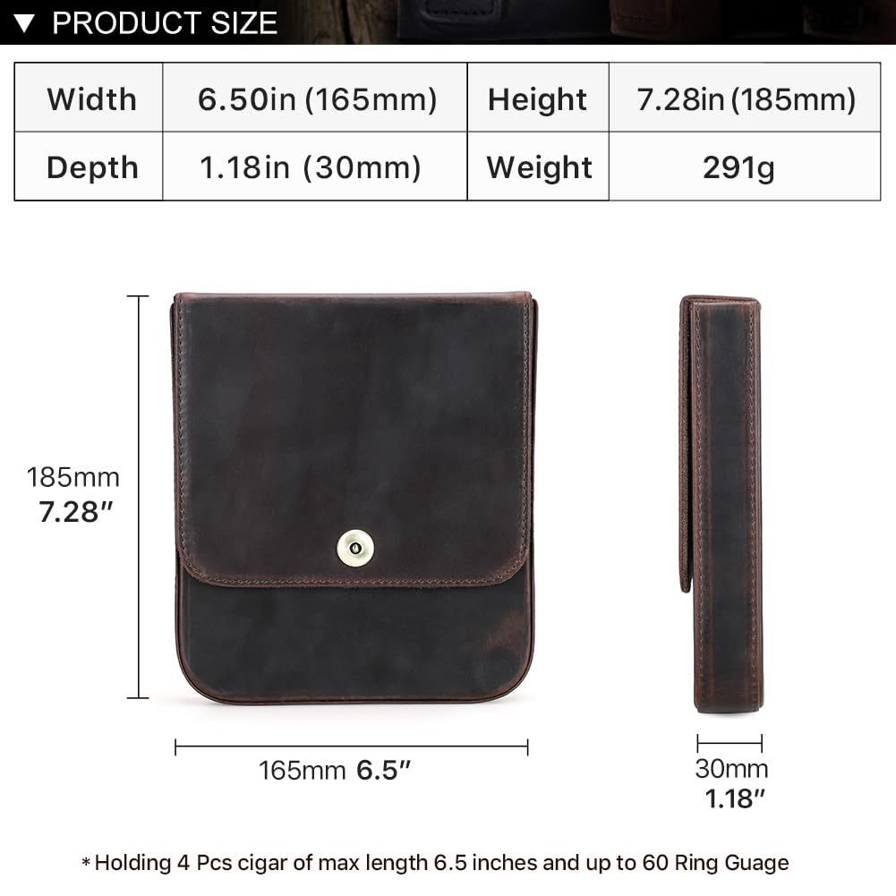 Hiram Cigar Travel Case Genuine Leather Cigar Humidor for 4 Cigars - Image 2
