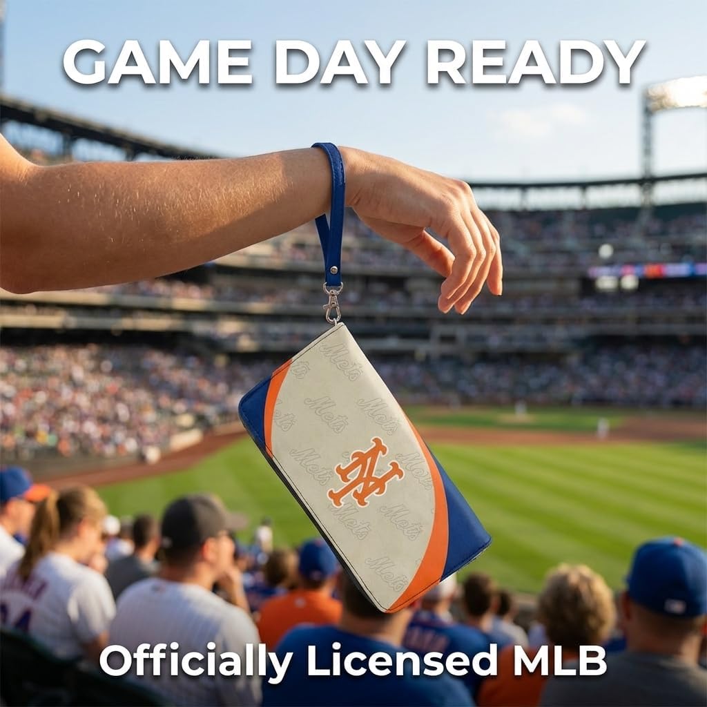 Littlearth MLB New York Mets Curve Zip Organizer Wallet, Wristlet and Wallet in One, Team Color, 8 x 4 x 1 Inches