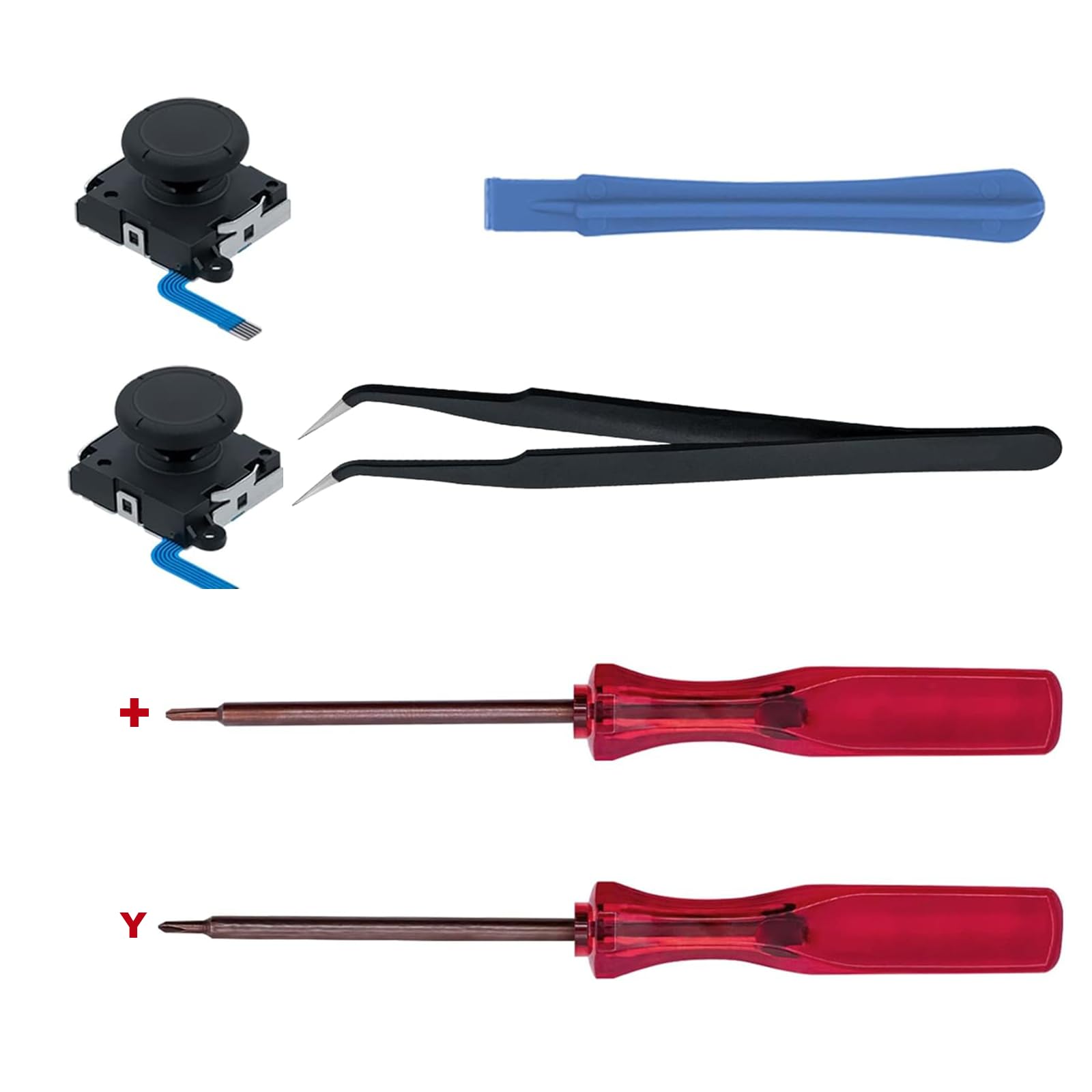 Analog Stick Replacement Kit Compatible with Switch Joy-Con / OLED / Lite - Left & Right 3D Joystick Repair Set with Screwdrivers & Thumb Caps - Fixes Drift & Broken Controllers(Not for NS2)