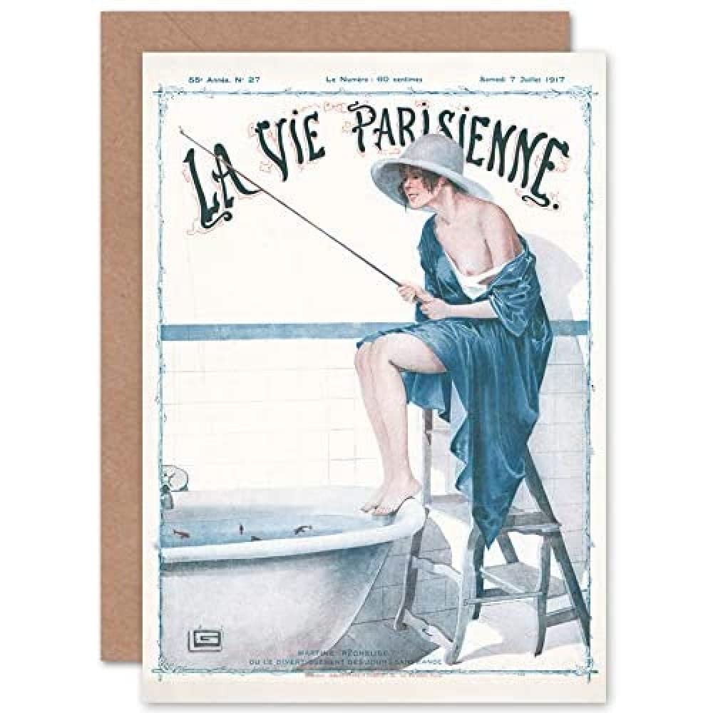 Artery8 La Vie Parisienne Fishing in Bath Magazine Cover Sealed Greeting Card Plus Envelope Blank inside