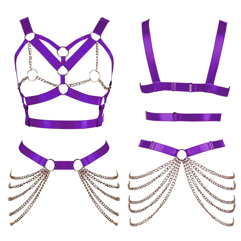 Women's Body Harness Bra Punk Garter Belt Elastic Adjustable Metal Chain Bra Dance Carnival Gothic Costume Accessories