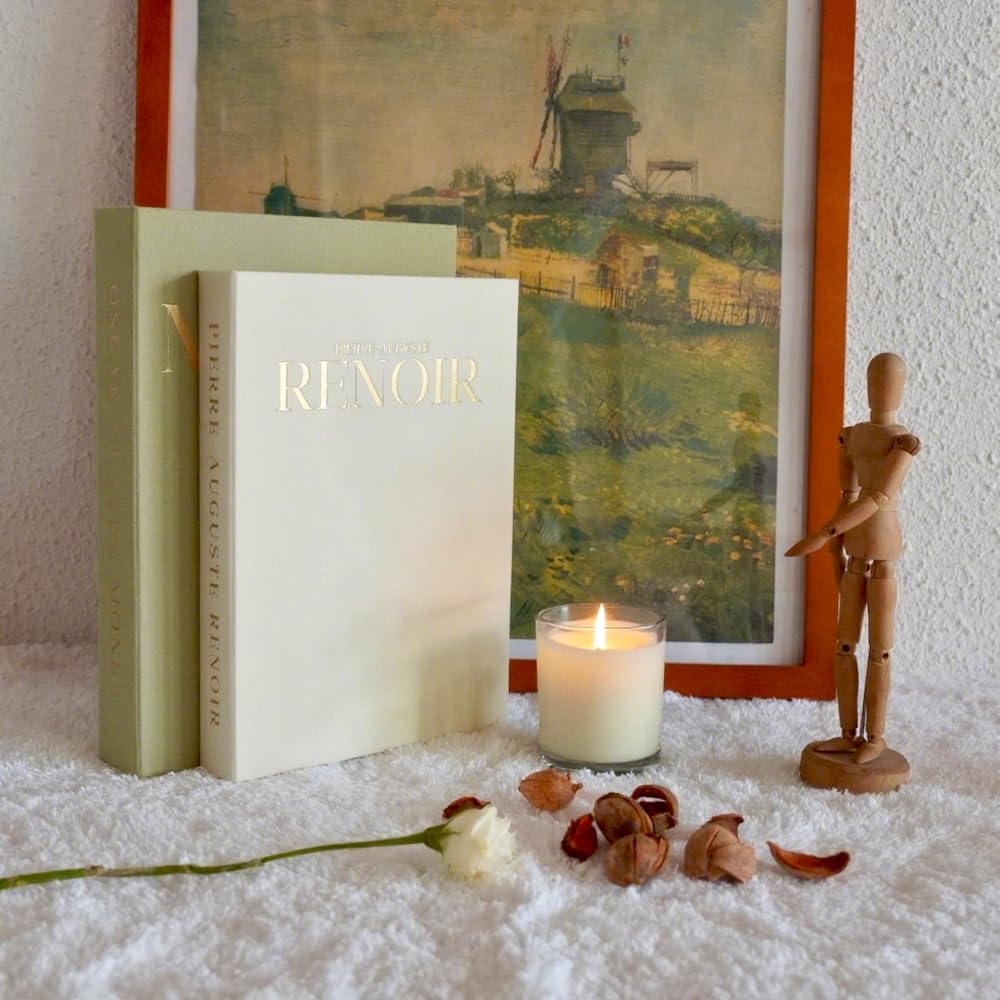 FOOMAN Libri decorativi per la casa – Set di 2 libri finti in lino per tavolino da caffè, decorazione moderna per la casa per soggiorno e mantello, neutro, impilabile, scatola portaoggetti per libri