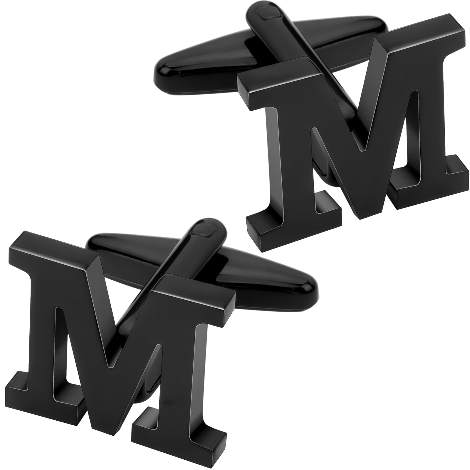 A-Z Initial Cufflink for Men, Classic 18k Gold Silver Black Letter Alphabet Monogram Cuff Links for Wedding Business Party Party