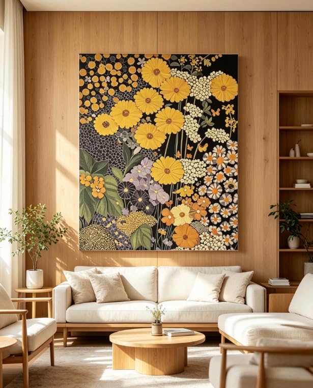 Póster botánico vintage de flores y lunares, lienzo decorativo de 30x40cm para pared