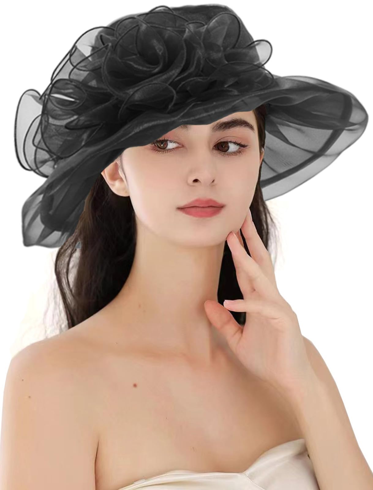 ORIDOOR Women's Organza Cloche Bowler Hat Derby Fascinator for Tea Party Bridal Wedding Hat