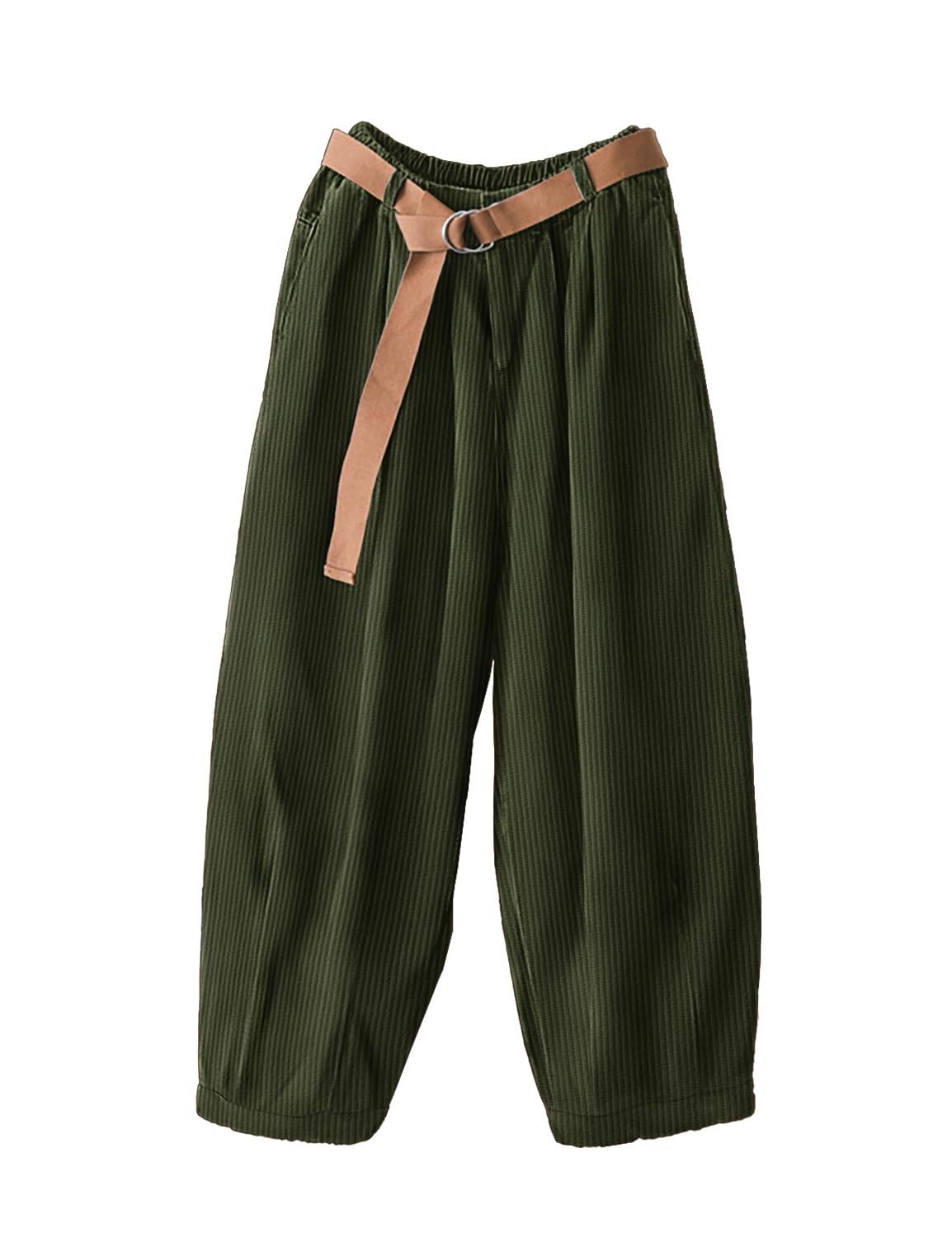 YESNO Women Baggy Cropped Pants Corduroy Casual Elastic Waist Fall Fashion Trousers with Pockets PCJ