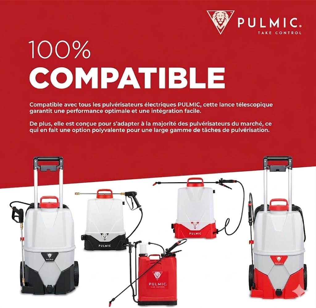 PULMIC Kit Pulvérisateur Professionnel 5 m, Lance Télescopique Fibre de Verre+ Adaptateur Orientable 180° Quick Connect + Adaptateur M18 + Jeu de Buses 0° 25° 40° Réglable