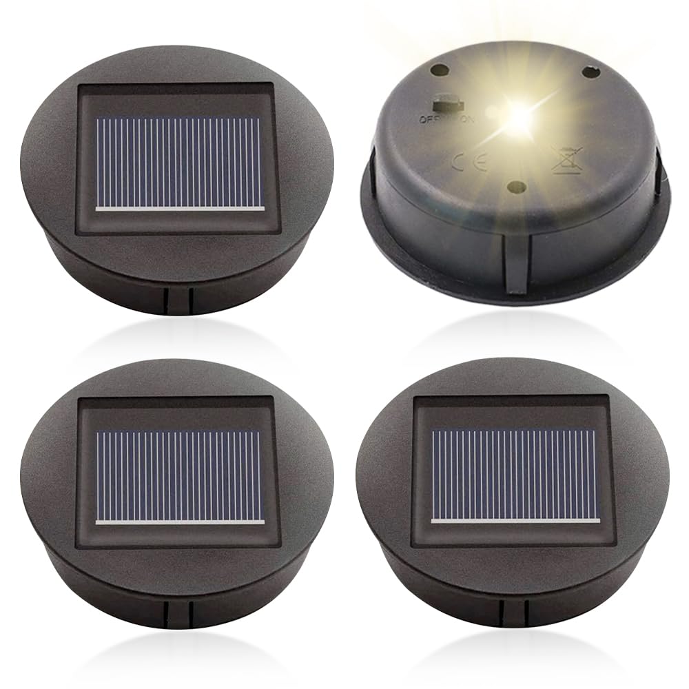 mizikuu 4 Stück Solarleuchten Ersatzteile, 8cm Leuchtmitteln Solarpanel Laterne Deckel LED Wasserdicht Solarleuchten Ersatz Top für Solar Gartenleuchten, Solarlaterne und DIY