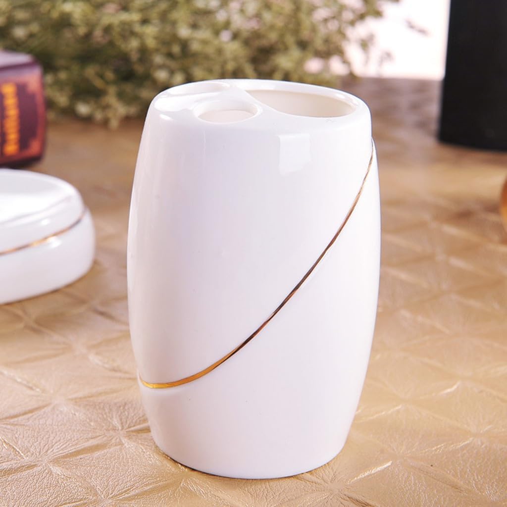 Ceramic Bathroom Five-Piece Set, Wash Gargle Set Cup Toothbrush Holder Emulsion Bottle