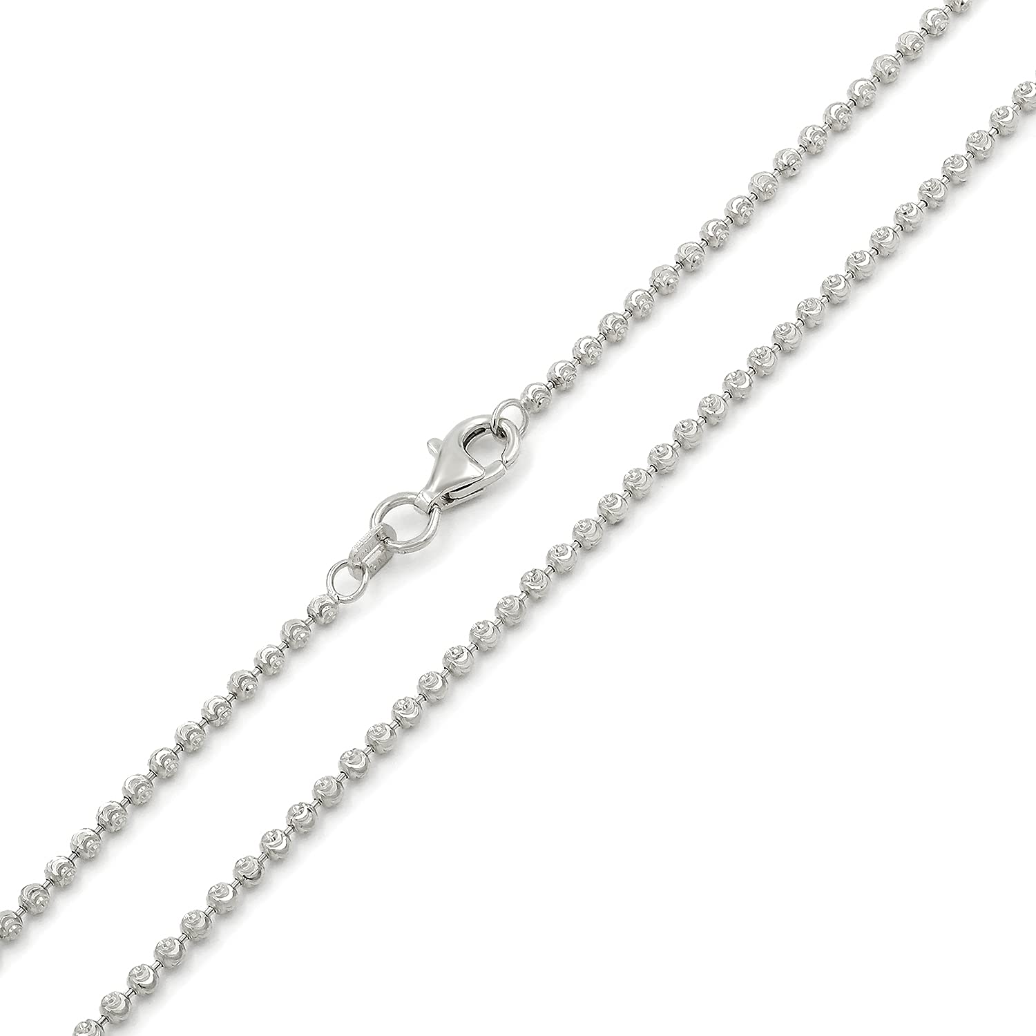 Giorgio Bergamo 925 Italian Sterling Silver 2mm - 4mm Ball Bead Moon Cut Chain, Rhodium Dog Tag Solid Necklace or Bracelet