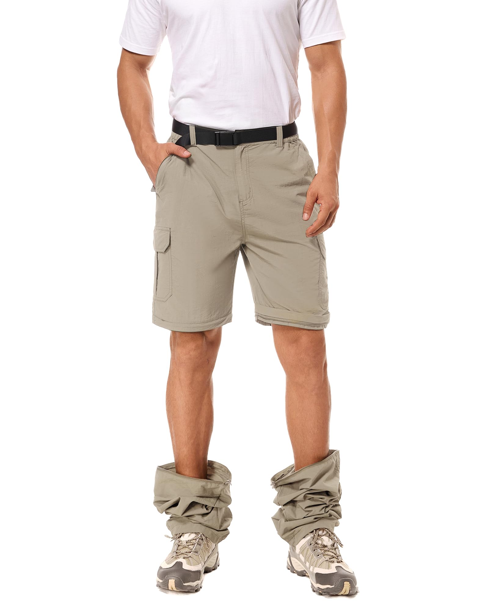 Wanderhose Herren Zip Off Sommer, Abnehmbar Trekkinghose Outdoorhose mit 5 Taschen, Atmungsaktiv Schnell Arbeit Hosen Trockend Funktionshose Softshellhos（Empfohlen: eine Größe größer wählen）