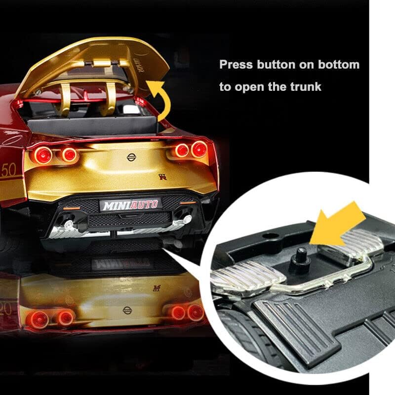 Image of 1:24 Diecast Metal Pullback Toy car with Openable Doors & Light, Music Boys Gifts Toys for Kids (Nissan GT-R50-RED