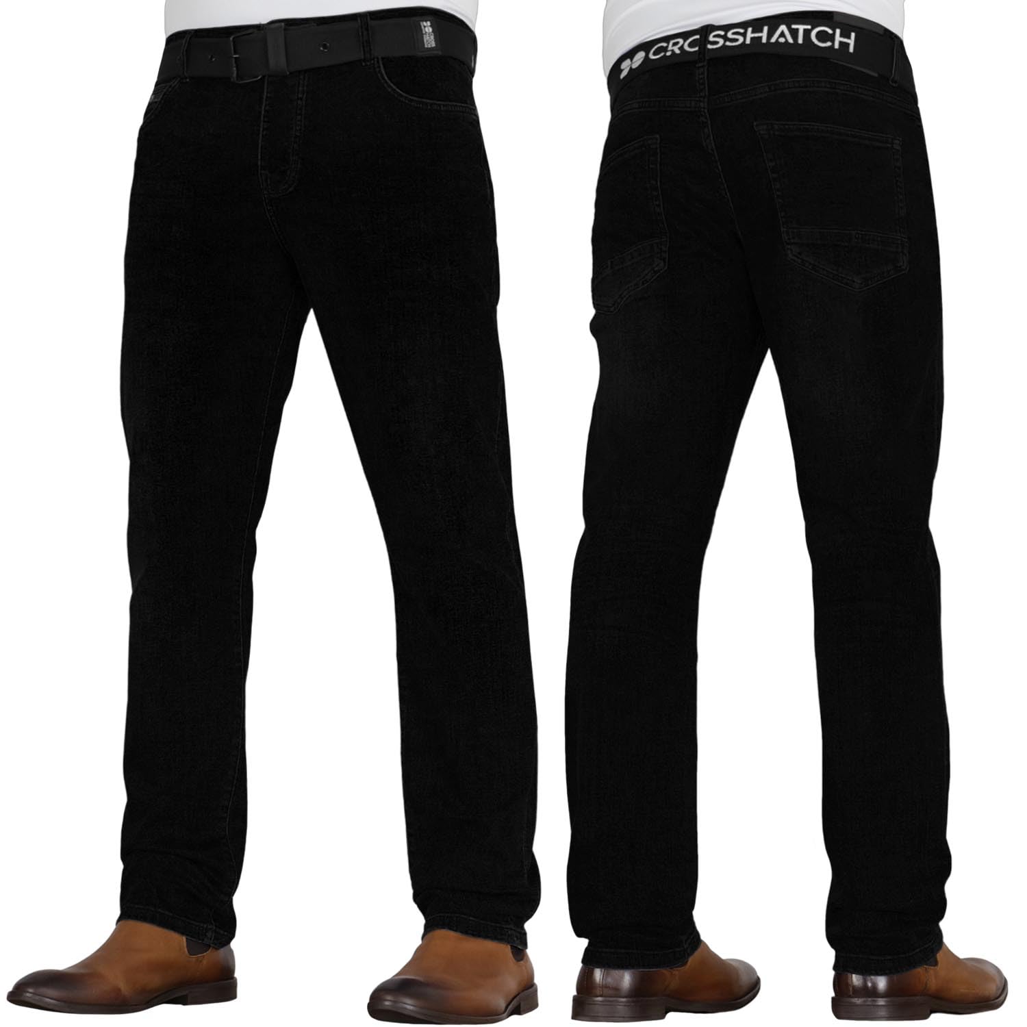 Mens 'Frinced' Classic Straight Leg Stretch Jeans Fashion Regular Fit Stylish Branded Denim by JeanBase Black 30W X 32L