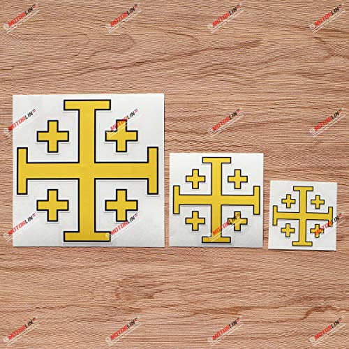 Image of Jerusalem Cross Crusaders' Cross Five-fold Decal Vinyl Sticker - 3 Pack Glossy, 2 Inches, 3 Inches, 5 Inches - for Car Boat Laptop Cup Phone