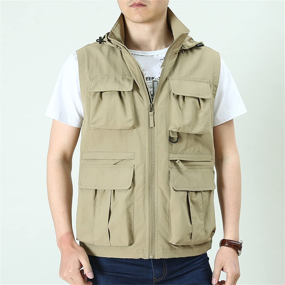Gilet da pesca multitasche da esterno da uomo con cerniera e gilet da pesca traspirante Black Xxl