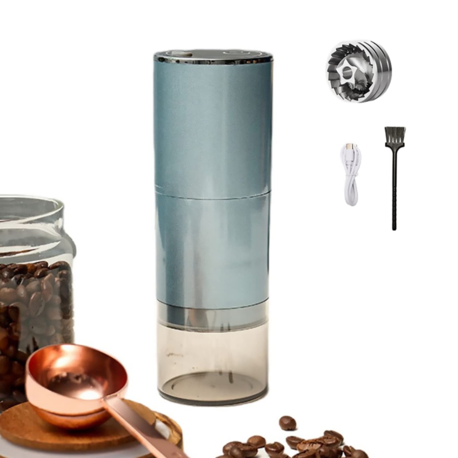 Moulin à café électrique Moulin à café électrique portable pour les grains Épices Vanille avec plusieurs réglages de mouture USB Rechargeable Comprend une brosse de nettoyage.