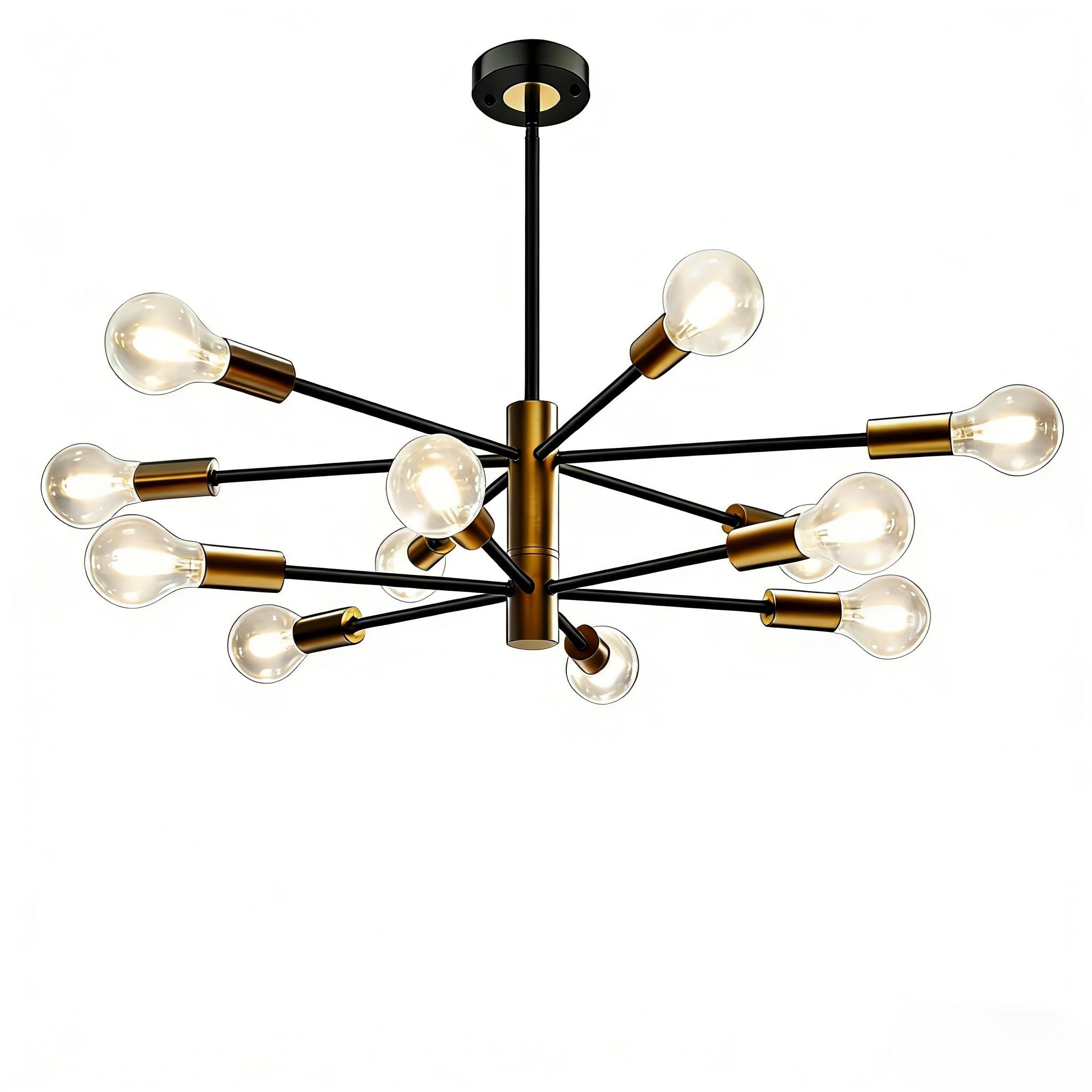 Photo 1 of KEILAIMO Modern Chandelier, 12-Light Sputnik Ceiling Light Fixture, Mid Century Height Adjustable Sputnik Chandeliers for Dining Room, Kitchen Island, Living Room, Bedroom - Matte Black and Gold