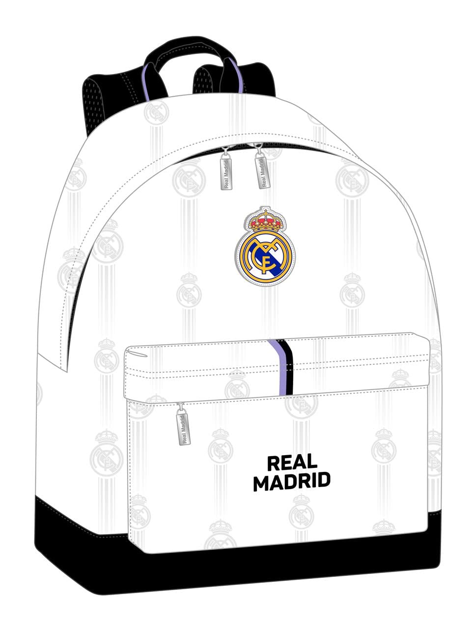 Safta Mochila Juvenil para Portátil 14.1" de Real Madrid 1ª Equipación 22/23, 310x160x410 mm Unisex niños, Negra y blanca, Estándar