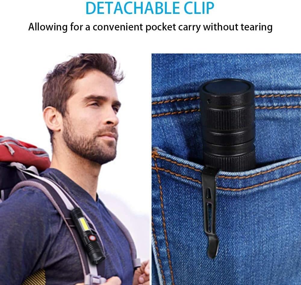 AdamStar Rechargeable Tactical Flashlight, 10 Pack Magnetic LED Flashlight with COB Work Light, Super Bright 2000 Lumens 4 Modes Waterproof Zoomable Flashlight for Camping Emergency