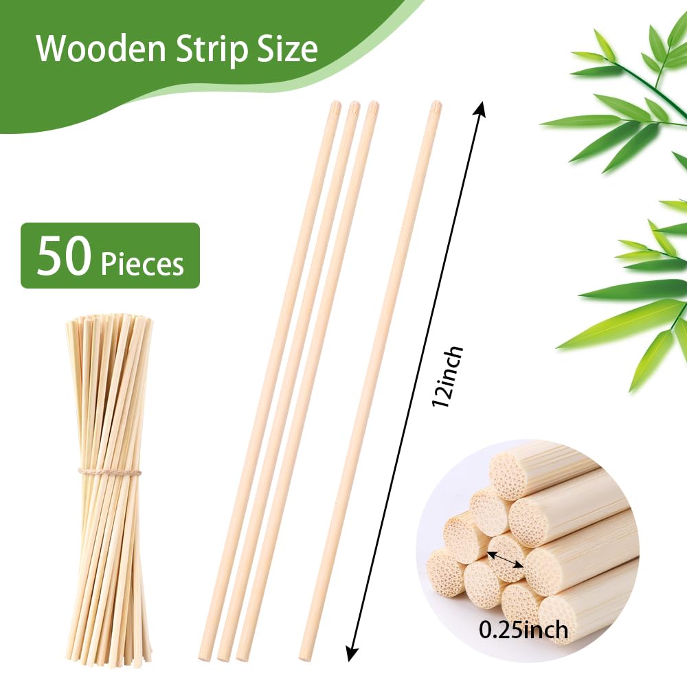 DIYDEC 50Pcs Wooden Dowel Rods 1/4 x 12 Inch Round Wooden Sticks for Crafts Natural Wood Dowels Precut Wood Rods Hardwood Sticks for Crafts Cake Dowels DIY Projects