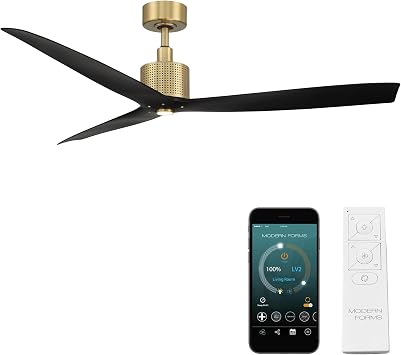 Modern Forms Spinster Indoor and Outdoor 3-Blade 60in Smart Ceiling Fan in Soft Brass Matte Black with 3000K LED Light Kit and Remote Control with Alexa and iOS or Android App