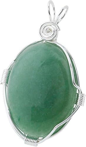 TUMBEELLUWA Collar con colgante de piedra de cristal envuelta en alambre ovalado de cuarzo reiki sanación energía collar