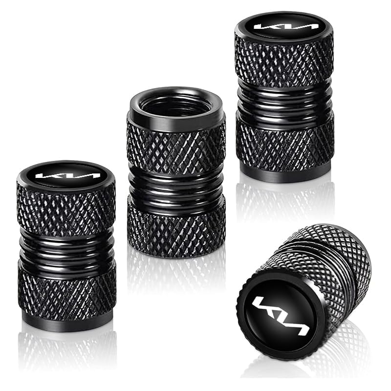 Set Of 4 Black Anti-Dust Valve Stem Caps For KIA – Aluminum, Universal Fit, UK Seller