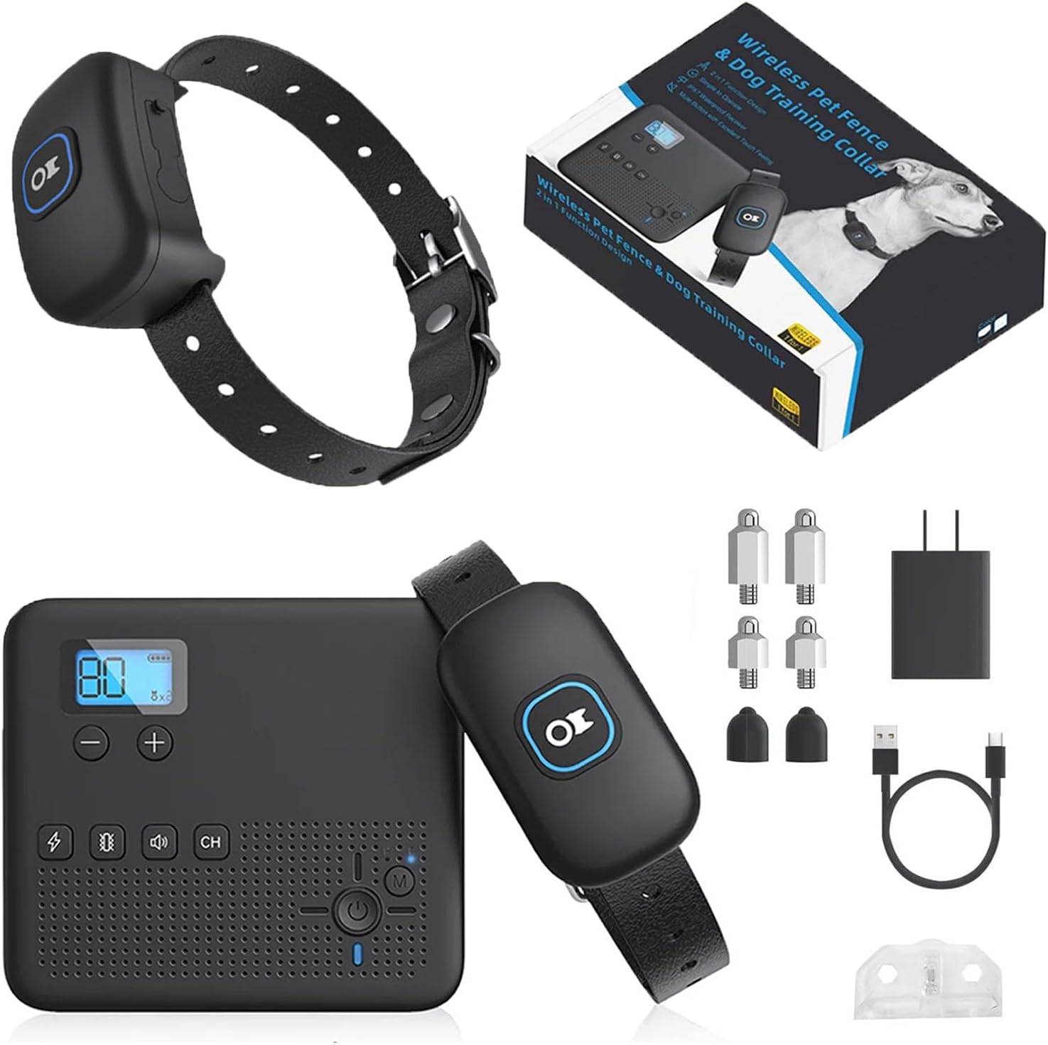 For2dogs,Wireless Electric Dog Fence for Stubborn Dogs,with Rechargeable Waterproof Training Collar Receiver,Adjustable Radius Range 16ft to 393ft,Boundary Containment System for Small & Large Dogs