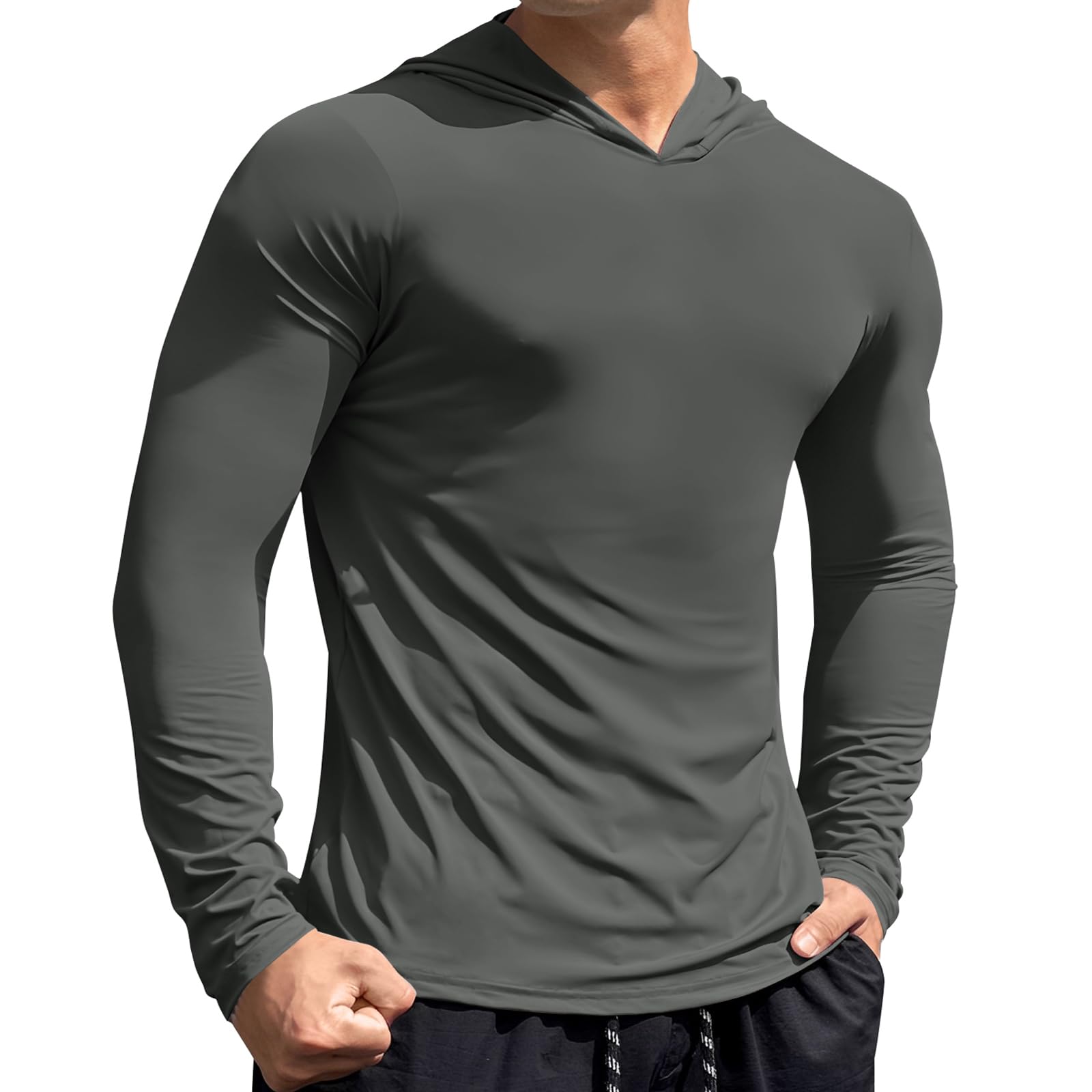 LexiartMens Fashion Athletic Hoodies T-Shirts Long Sleeve Workout Sport Sweatshirts Solid Color Pullover Top