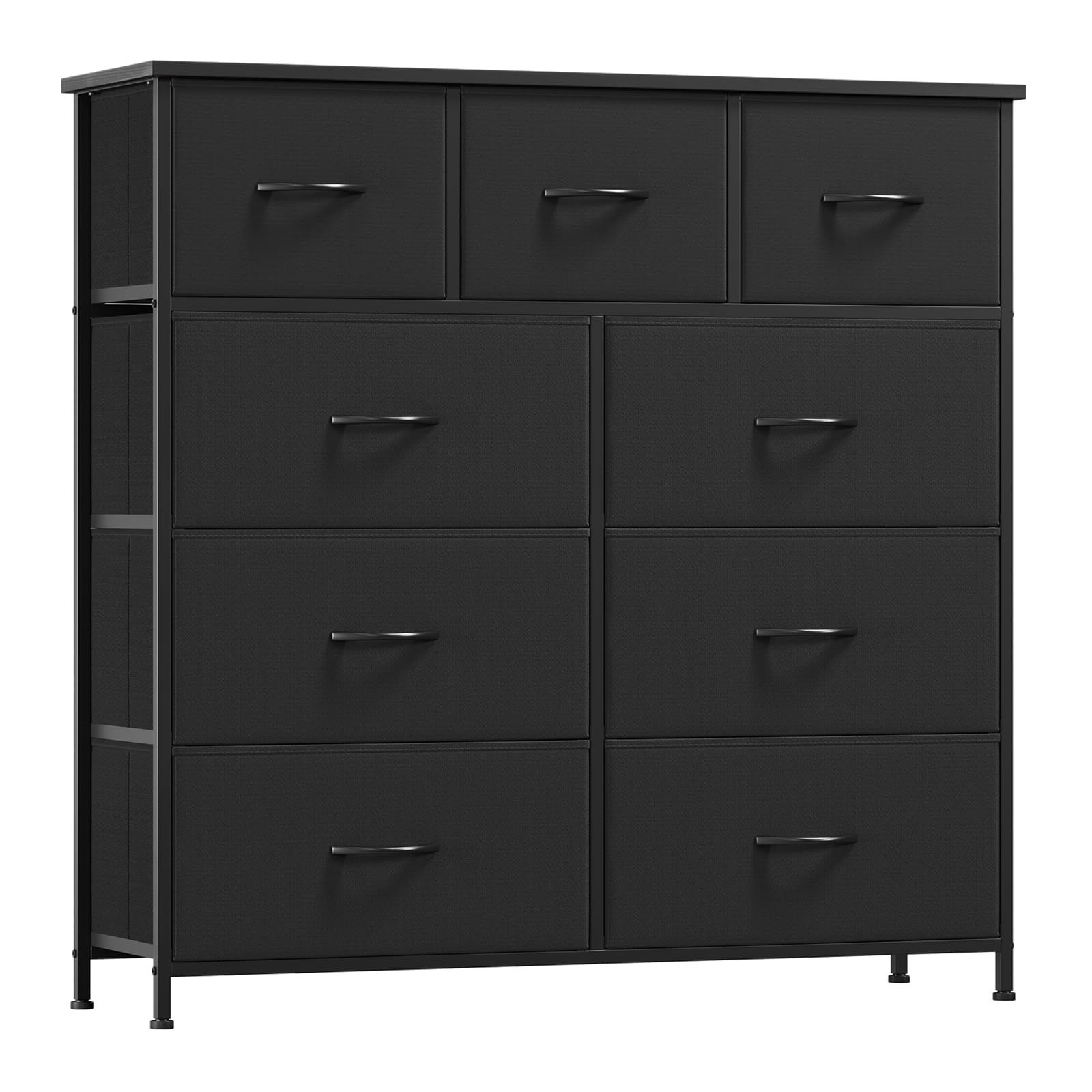 Somdot Tall Chest of Drawers for Bedroom with 9 Drawers, Wide Storage Organiser Fabric Dresser for Closet Nursery Bedside Living Room Entryway Hallway, Black