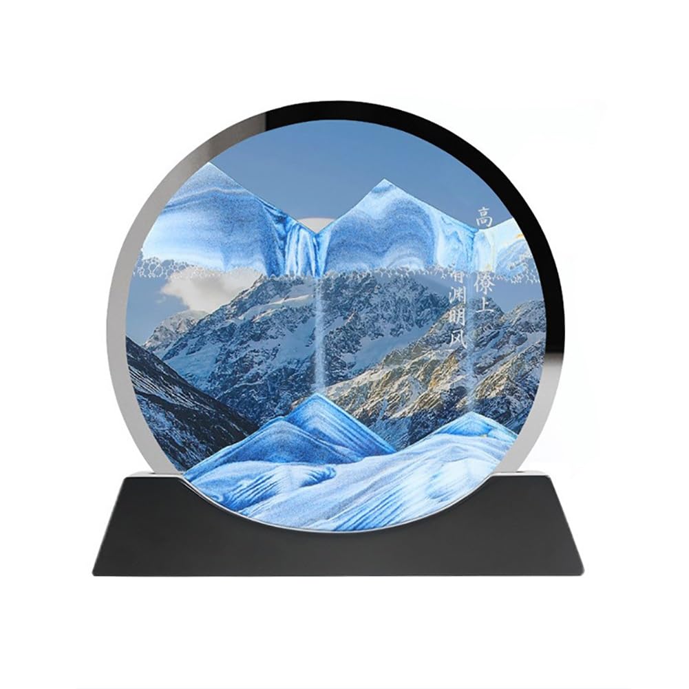 Fließende Sandmalerei, Dynamisch 3D Sandbilder Zum Drehen,Fließender Sandrahmen Dynamisches Bewegtes Sandbild, Fließende Sandmalerei Runder Glas Rahmen, Entspannende Desktop Home Office Work Decor ( C