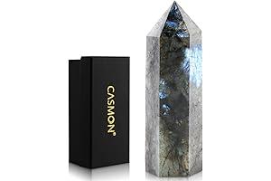 CASMON Natural Labradorite Obelisk Crystal 4" Healing Crystal Stone Wands 10-11cm, Single...