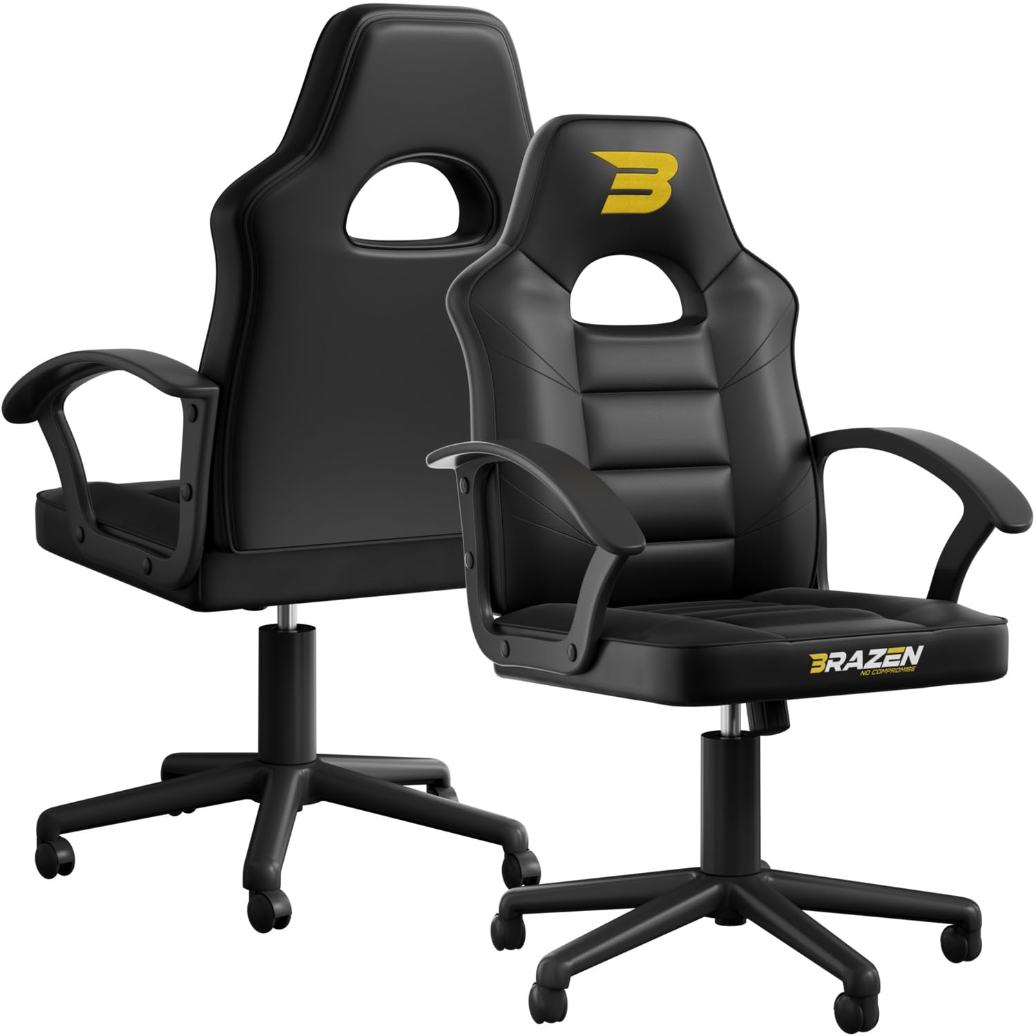 BraZen Ergonomic Office Gaming Chair for Adults Computer Adult Gaming Chair PC Black Mid Back Computer PC Ergonomic Video Gamer Chairs For Adults - Valor Black