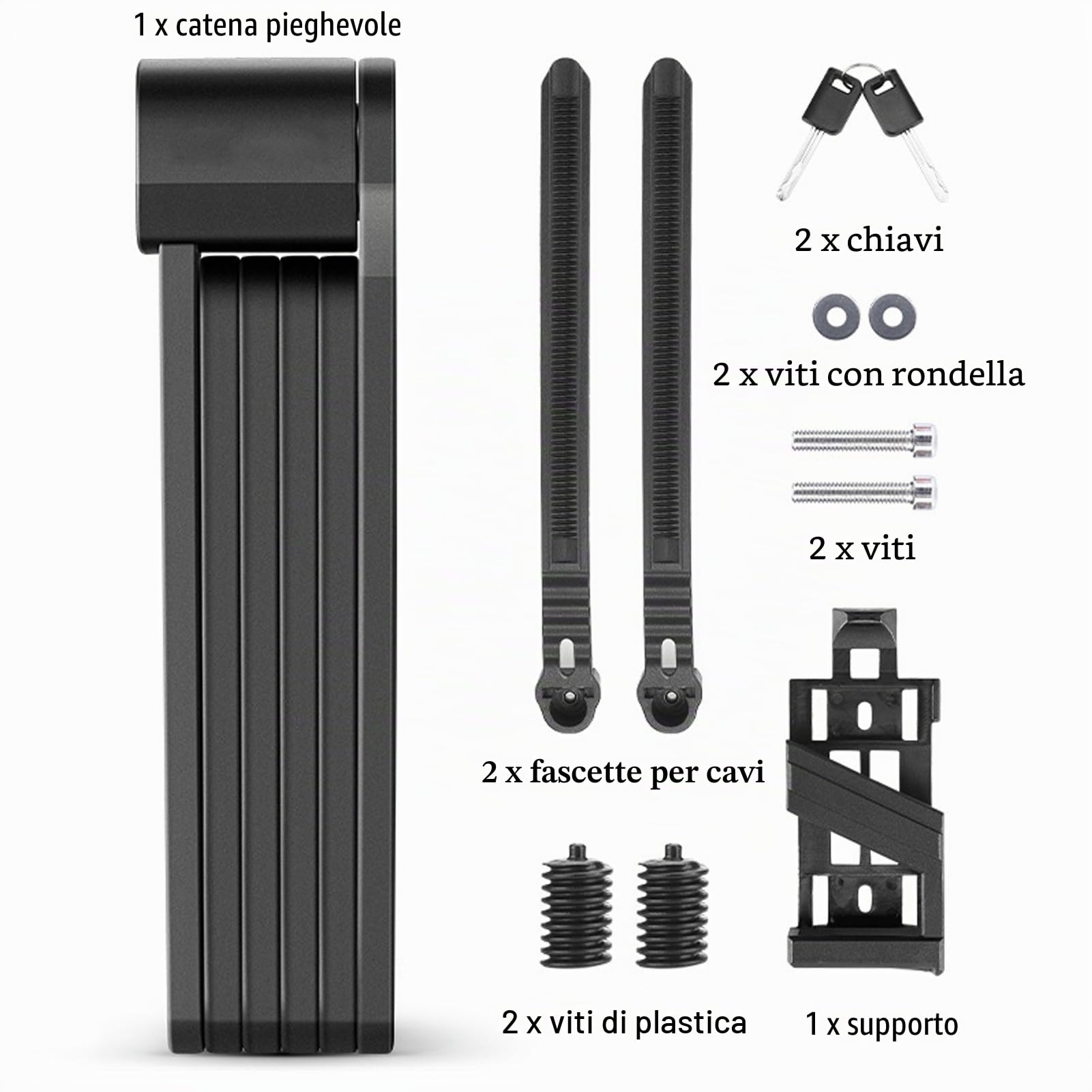Lucchetto Pieghevole per Bici Lucchetto Pieghevole Portatile per Bici con Staffa di Montaggio e 2 Chiavi, Adatto per Biciclette, Scooter e motociclette (Lunghezza Massima da Aperto: 87 cm).