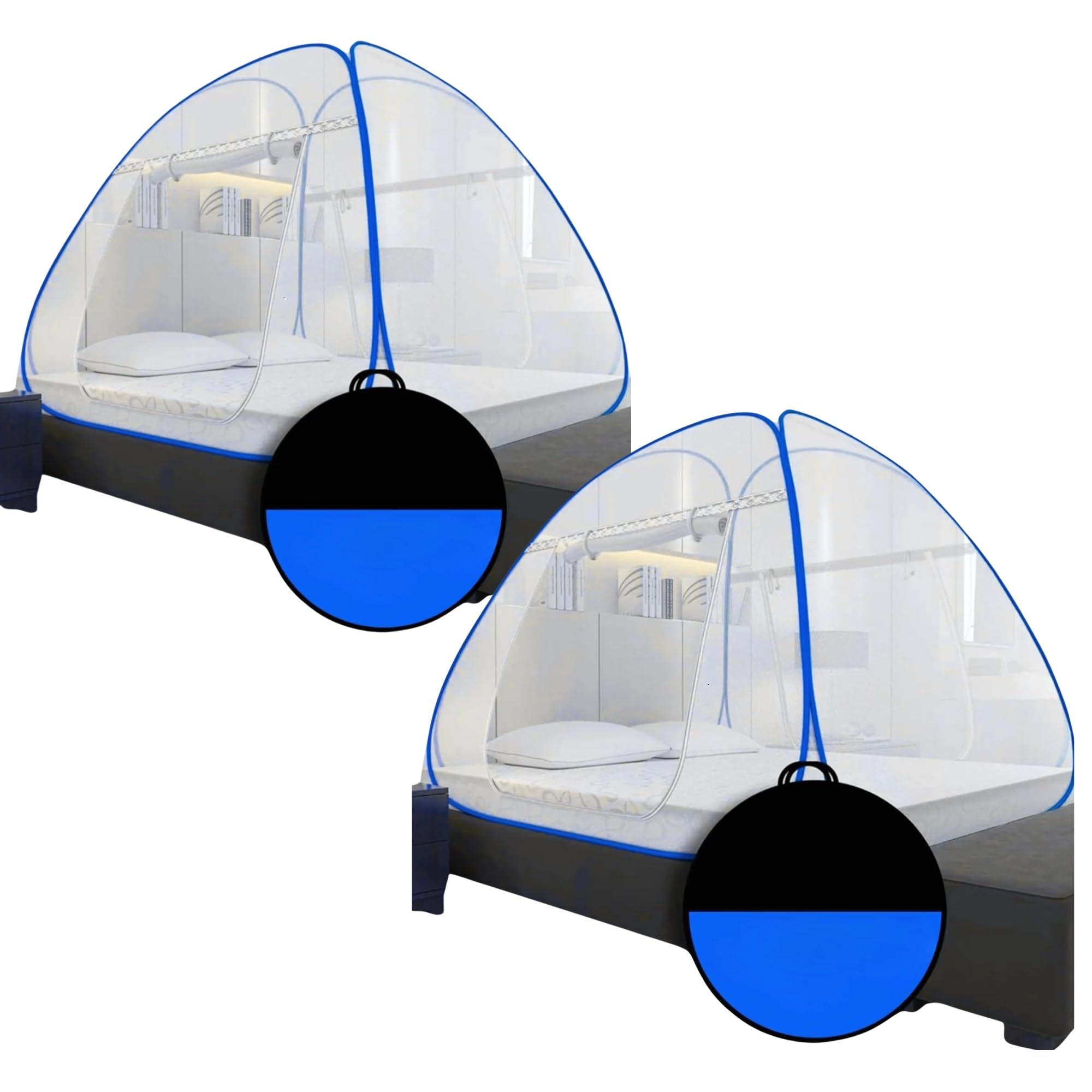 King Size pop up Mosquito net for Double Queen Bed | Heavy Duty 30 GSM Polyester Fabric | Corrosion Resistant Steel Frame | Foldable Tent Style machardani with Dual Zipper | Blue (2)-image-41