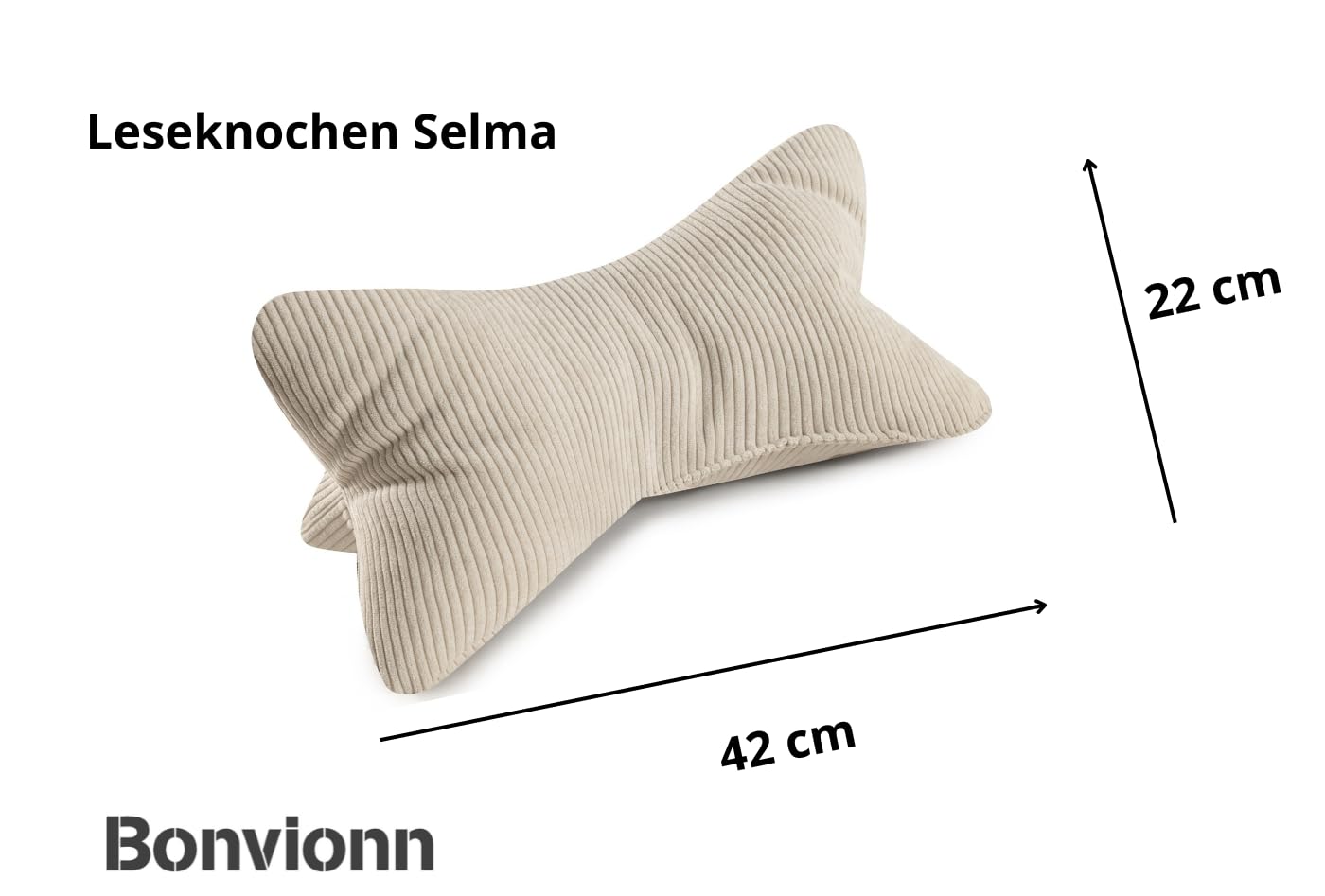 Zwei Leseknochen Selma Cord Look ergonomische Form für Nacken- oder Lendenstütze Flexible Stütze für Bücher, E-Books oder Tablets (Natur)