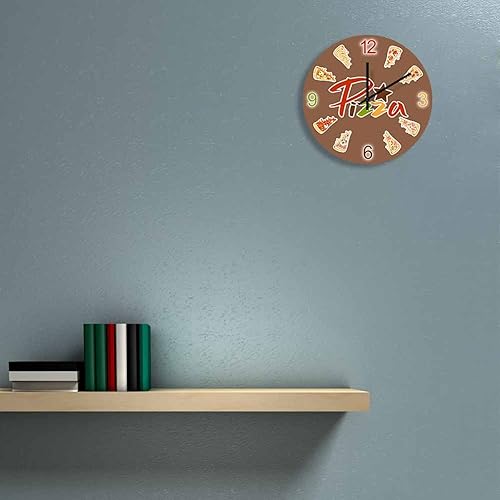 Miniatura 3 de Reloj de pared silencioso de 12 pulgadas, arte italiano, pizza, rebanada, impreso, para cocina, comedor, tipo de pizza, menú de pizza, reloj
