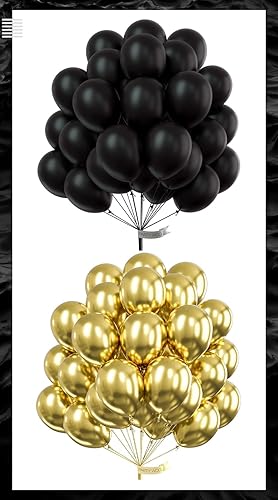 PartyWoo 50 globos negros de 12 pulgadas y globos dorados metálicos, 50 unidades de 12 pulgadas