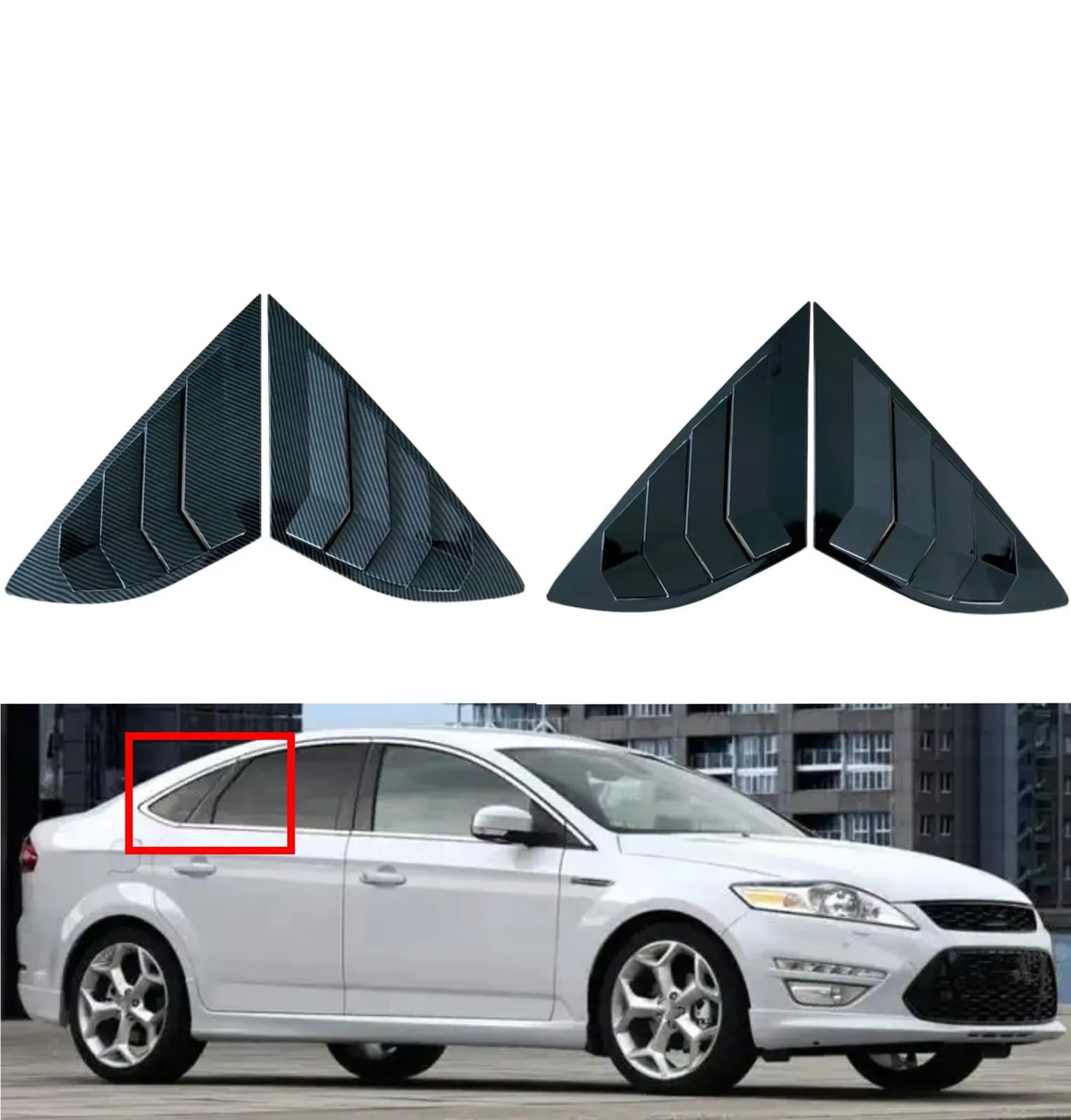 Zaluzje do okien bocznych Pasuje do Forda Mondeo Fusion Sedan 2013-2018, osłony tylnej szyby, bocznej żaluzji, naklejki ozdobnej, wlotu powietrza ABS Osłonę bocznej żaluzji samochodu(Carbon)