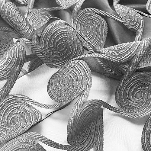 Gohd Circle Cycle. Clipped Voile. Voile Jacquard Window Curtain Drape With Attached Fancy Valance And Taffeta Backing. 2Pcs Set. Each Pc 54 Inch Wide X 84 Inch Drop + 18 Inch Valance. (Grey) #TOP4