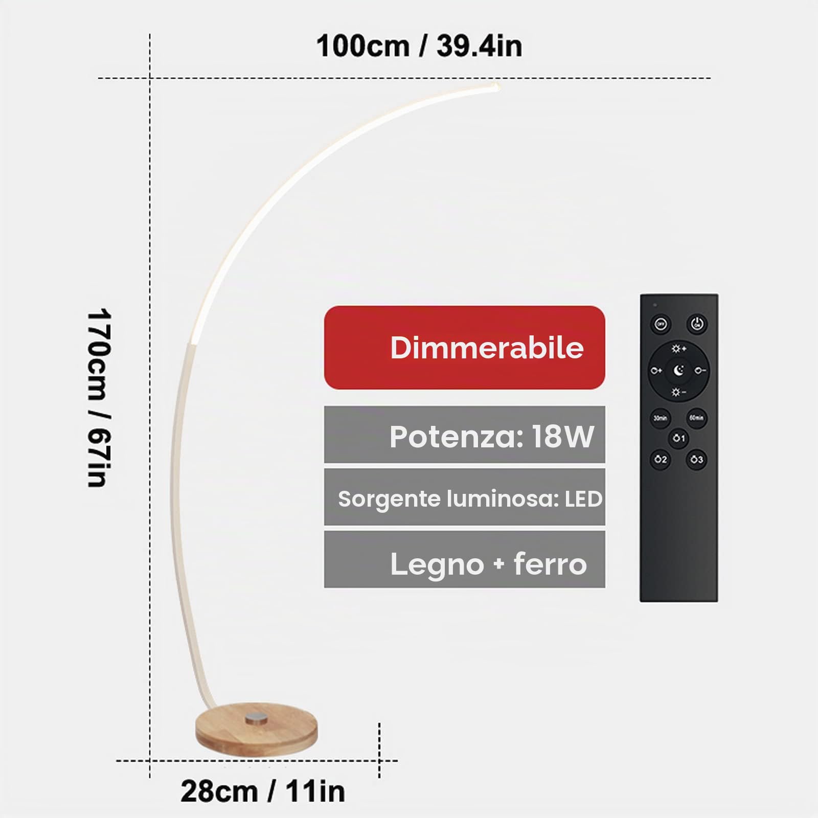 Lampada da Terra Soggiorno, Moderno LED 25W Lampada da Terra ad Arco Piantana Dimmerabile su 3 livelli per Soggiorno Camera da Letto Ufficio,Bianca