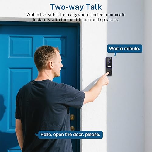 Miniatura 5 de Cámara de timbre de video inalámbrica Wi-Fi de 1080p con detección de movimiento AI, audio bidireccional y visión nocturna, almacenamiento en la